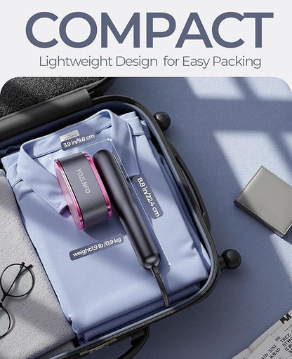 Travel Steamer for Clothes Portable: 2-in-1 Mini Handheld Garment Steamer Iron - 15s Heat Up & 5 Adjustable Steam - Large Ceramic Panel - 110-120V