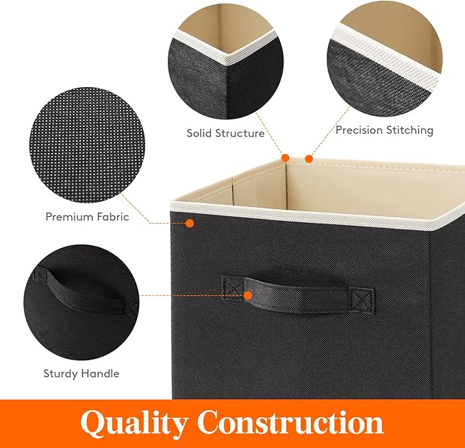 Lifewit 12 Packs Storage Cubes, 11 Inch Cube Storage Bins, Foldable Decorative Fabric Storage Baskets for Organizing Home Organizers with Handles for Shelves, Closet, Black