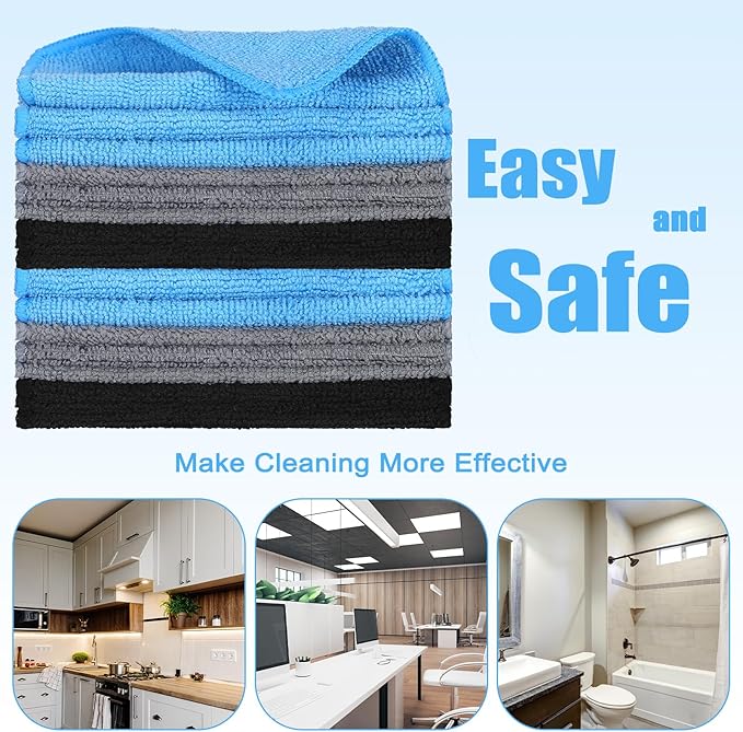 Tanlade Microfiber Cleaning Cloth 6"x6" Cleaning Rags Reasonable Kitchen Towels Microfiber Towels Cars Wash Dry Erase Cloth (Blue/Gray/Black,50 Pcs)