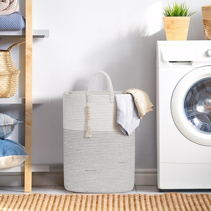 Woven Laundry Basket for Clothes, 65L Large Rectangle Laundry Hampers, Nursery Storage Basket for Toys, Tall Dirty Clothes Hamper for Bedroom Aesthetic, Bathroom, Laundry Room