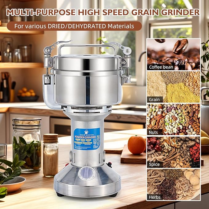MAGIC MASTER 400g Grain Mill Grinder Electric,High Speed 1650W Commercial Safety Stainless Steel Dry Spice Grinder Machine For Flour Wheat Nut Corn Rice Pepper Herbs Coffee Beans,Upright,110V