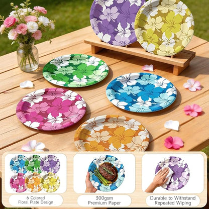 Hawaiian Luau Party Decorations, Tropical Hibiscus Tableware Set