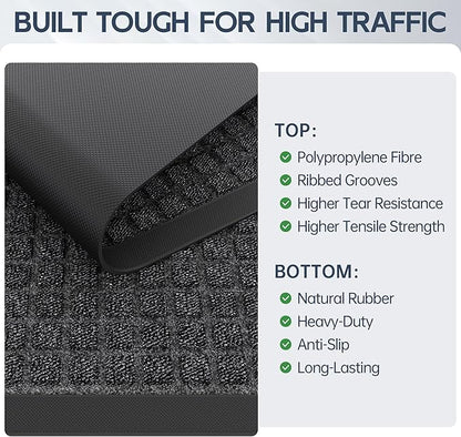 Amyracel Indoor Mat All Season Weather Outside Door Mats, 36"x48" Heavy Duty Rubber Backed Indoor Entrance Mat, Low Profile Doormat for Entryway, Waterproof Outdoor Welcome Door Mats