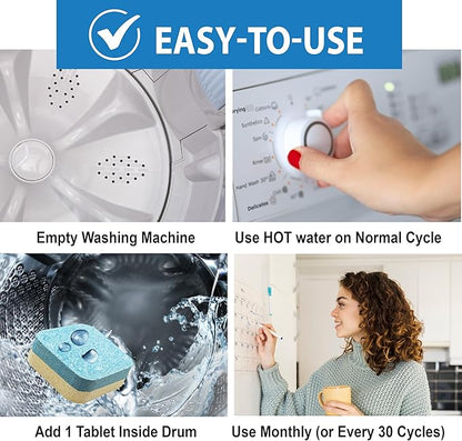 SANI 360° Washing Machine Cleaning tablets, 24 pack is Formulated with Enzyme, Deep Cleans and Deodorizes Front and Top Loading Washers use up to 2-year supply Lemon Scent
