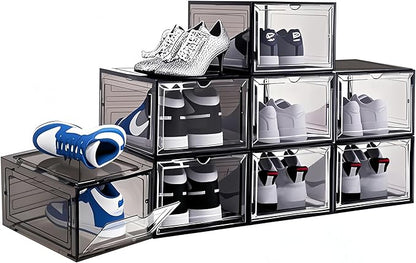 8 Pack Shoes Box Display Case Thicken Shoe Organizer Stackable Boxes for Closet Space-Saving Shoe Rack, Size 13, Black