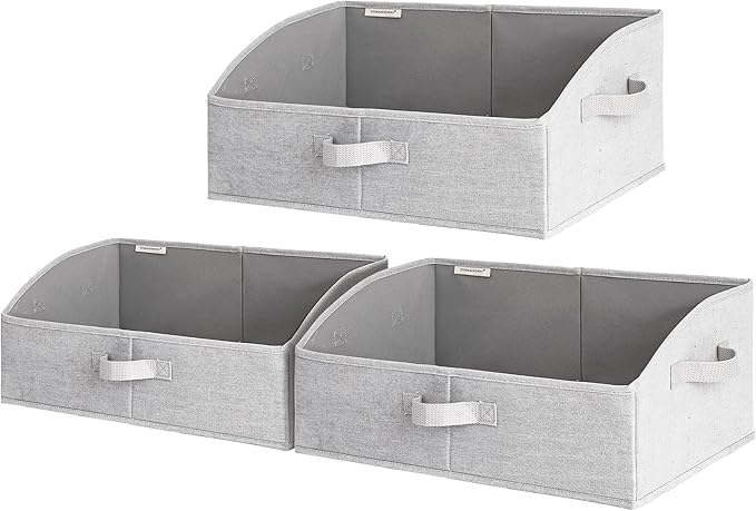 StorageWorks Closet Storage Bins, Trapezoid Organizer Box for Shelves, Fabric Clothes Bin, Foldable Organizing Baskets with Handles, Large, Light Grey, 3-Pack