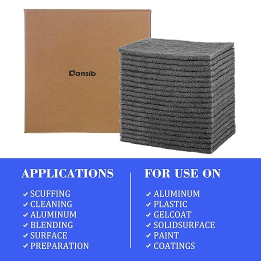 50 Pcs 7447 Fine General Purpose Scuff Pads 6 X 9 Inch Abrasive Hand Sanding Non-Woven Aluminum Oxide Abrasive Pads Set for Surface Preparation Scuffing Scouring Blending Cleaning (Gray)