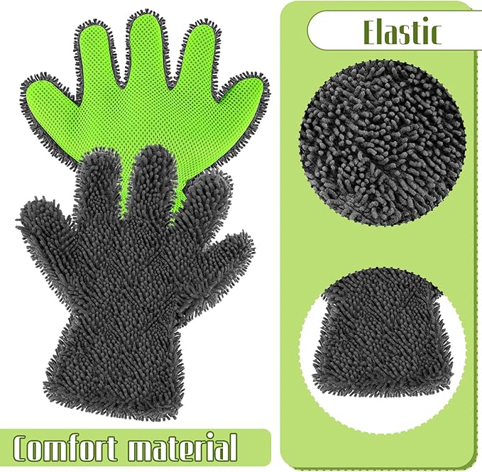 Ferraycle 2 Packs Car Wash Mitt 5 Finger Microfiber Wash Mitts Auto Car Dusting Gloves Double Sided Cleaning Gloves for Kitchen Home(Blue and Gray)
