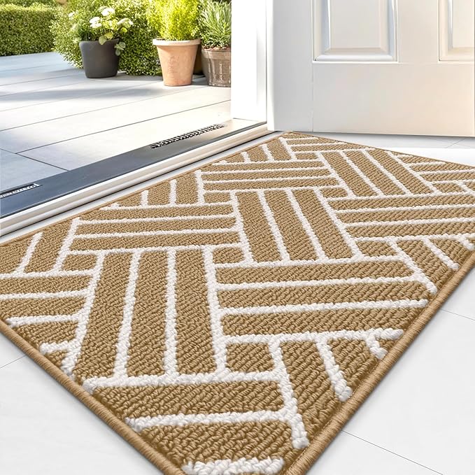 OLANLY Indoor Door Mat, 36x24 Inch, Dirt Resistant and Absorbent, Non-Slip Rubber Backing Floor Mats, Easy Clean Low-Profile Doormat for Entryway, Front Door, and Inside Entrance, Beige