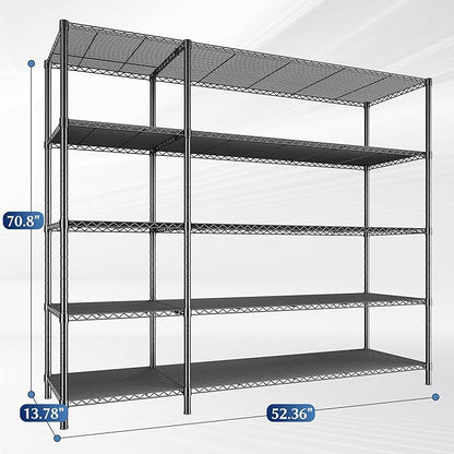 52.36" W Storage Shelves Metal Shelving Unit Load 1400LBS 5 Tier Wire Shelf for Storage Adjustable Garage Shelving Heavy Duty Shelves for Pantry Kitchen Garage, 52.36W x13.78Dx70.8H