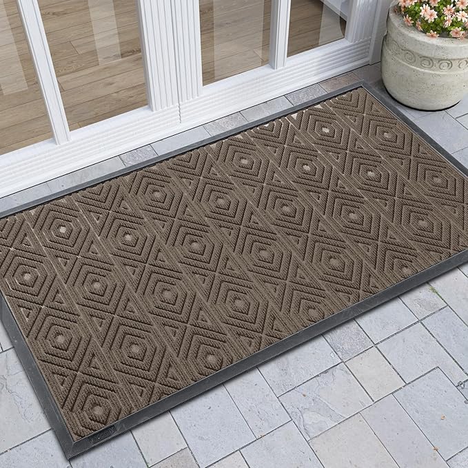 Yimobra Door Mat, Outdoor Indoor Entrance Welcome Mat, Heavy Entry Front Door Mat, Stain & Fade Resistant, Low Profile, Sturdy Rubber, Easy Clean Patio Floor Mat, Waterproof, 47 x 24, Brown
