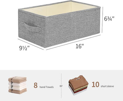 Linen Folding Storage Bins, 3 Pack Large Storage Baskets, Washable, Clothing Storage Bins with Handle, Closet Organizer for Storage Sweater,Sheets(dark grey, 16"x9½"x6¾")