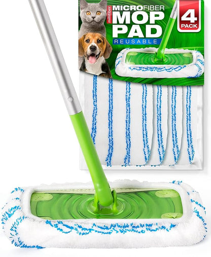 Microfiber Reusable Mop Pads Compatible with Swiffer Sweeper (4-Pack) Washable Mop Pads for Wet & Dry Use (Handle is Not Included)