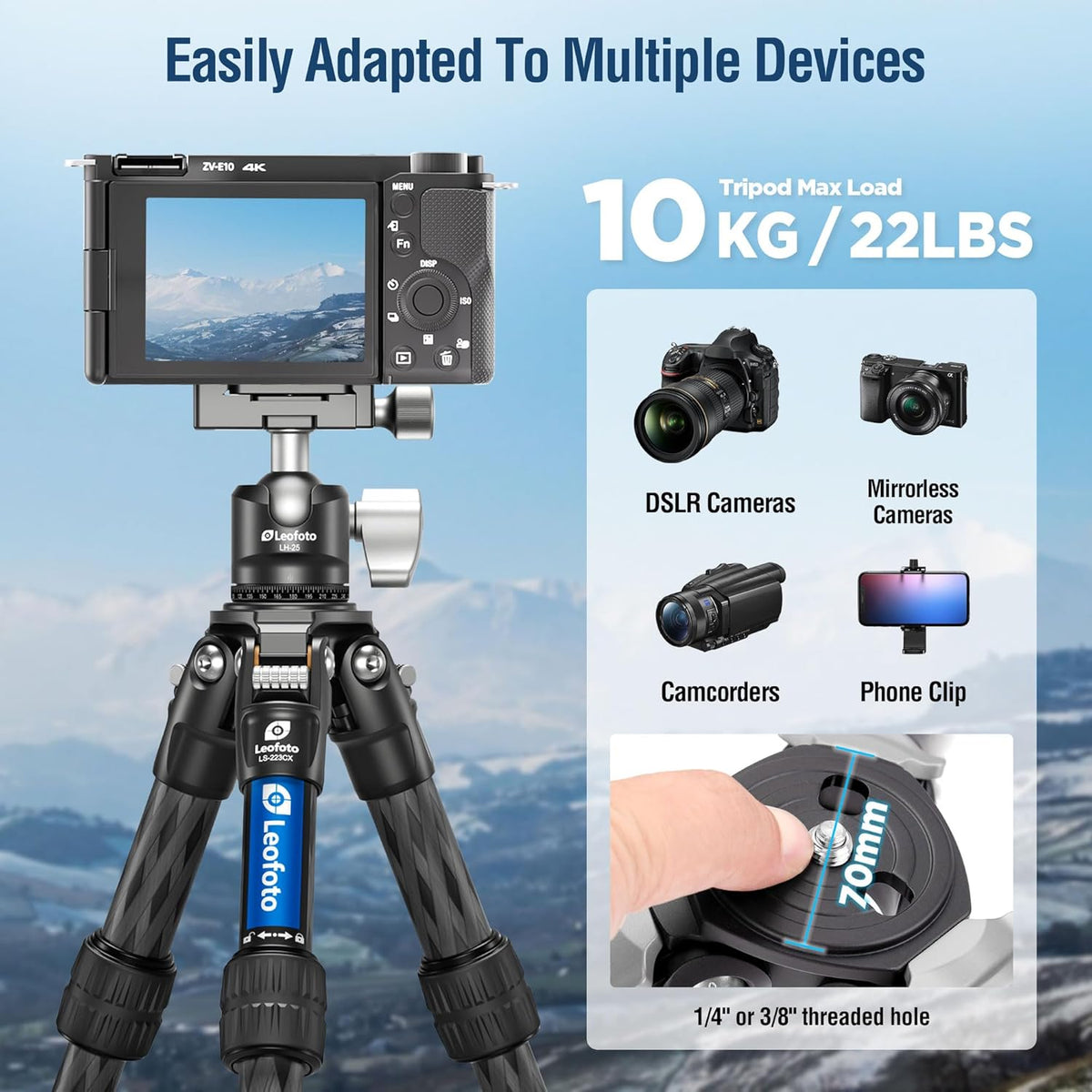 Travel Camera Carbon Fiber Mini Table Tripod, 14.5" Lightweight Desktop Tripod for DSLR Camera Video Camcorder Webcam, Max Load 22lb（LS-223CX）