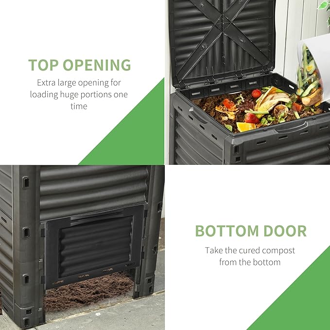 Outsunny Garden Compost Bin 80 Gallon Outdoor Large Capacity Composter Fast Create Fertile Soil Aerating Box, Easy Assembly, Black