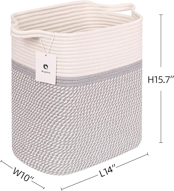 Medium and Large Woven Basket//With Handle, Used for Toys and Fabric Storage Basket used for Storing xl Storage Box, Decorative Storage Box Room (14L*15.7H TWhite/Gray, 14L*10W*15.7H)