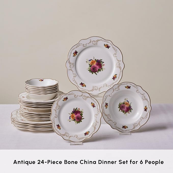 Karaca Forever Bone China Antique 24-Piece Dinner Set