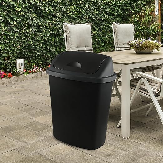 18 Gallon Large Plastic Kitchen Trash Can with Swing Lid, 4 Pack Tall Kitchen Garbage Can with Lid, Black
