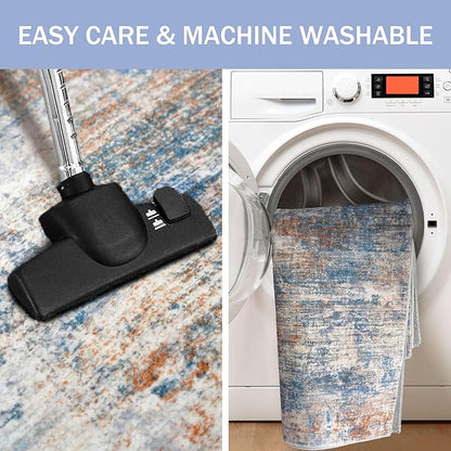 IOHOUZE Abstract Area Rug 3x5 Ft Washable Rugs for Entryway Indoor, Non Slip Kitchen Rug Printed Faux Wool Throw Rugs, Indoor Door Mat for Door Entrance Foyer Living Room, Blue Rust