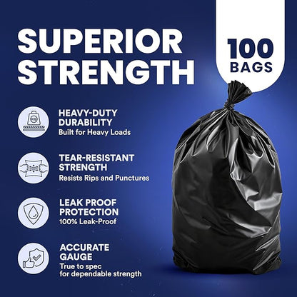 Plasticplace 55-60 Gallon Trash Bags │ 1.5 Mil │ Black Heavy Duty Garbage Can Liners │ 36” x 58” (100 Count)