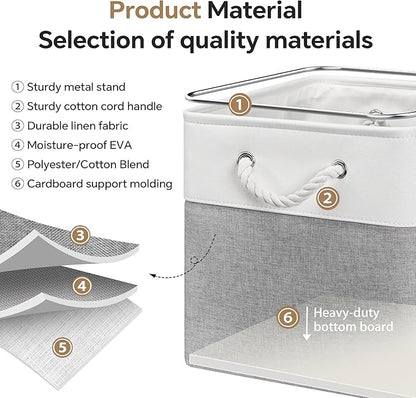 13x13 Inch Cube Storage Bins with Reinforced Bottom Cardboard, 6 Pack Large Collapsible Fabric Storage Cubes with Handles for Shelf, Closet, Toy, Laundry Organization (White&Gray)