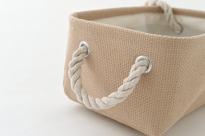 Organization and Storage Basket for Gifts Empty - 12x8x5.2 inch Small 6 Pack Collapsible Storage Box for Organizing, Fabric Storage Cubes for Cloth Books Laundry Canvas(Beige)