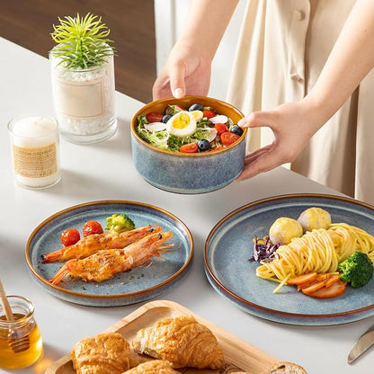 vancasso ONION Ceramic Dinnerware Sets, 12 Pieces Stoneware Plates and Bowls