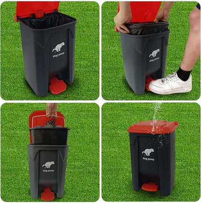 Dog Poop Trash Can Outside, 20L/5Gallon Dog Waste Trash Can with Lid, Pedal and Removable Inner Waste Bin, Pet Poop Bucket with 100 Bags, Red