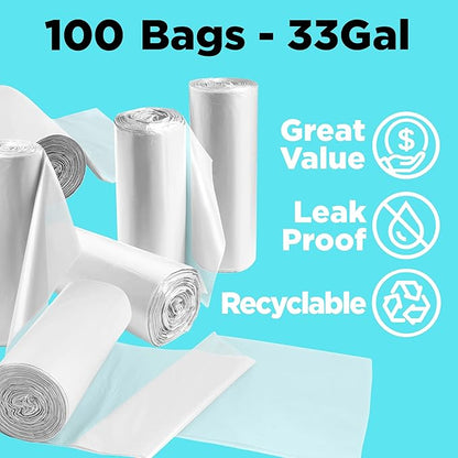 ToughBag 30-33 Gallon Clear Trash Bags (100 Count) Recycling Bag, Garbage Can Liners – Clear Trash Bags 30+ Gallon - Made In USA