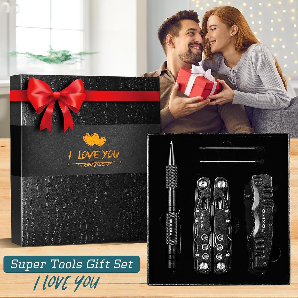 Multitools Gift Set "I LOVE YOU", Men Gifts 3 Items Pack with 14-In-1 Multi tool Pliers, Pocket Knife, Tactical Pen, Gifts for Men Women, Stocking Stuffers EDC, Survival Tools Set (I LOVE YOU)