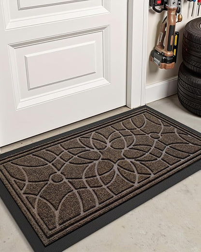 DEXI Front Door Mat Outside Entrance, Heavy Duty Non Slip Low Profile Doormat for Entryway, Trap Dirt and Moisture Welcome Mats, Easy Clean, Patio, Garage, 4x2, Brown