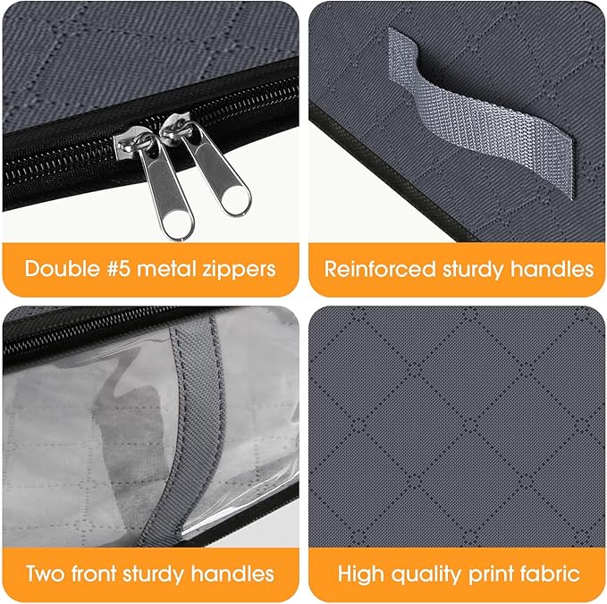 StorageRight Under Bed Storage Bins, 4-Pack 40L Foldable Fabric Storage Bags with Transparent Window, Breathable Organizer for Clothes/Blanket/Comforter/Quilt, Grey