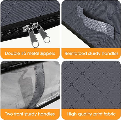StorageRight Under Bed Storage Bins, 3-Pack 40L Foldable Fabric Storage Bags with Transparent Window, Breathable Organizer for Clothes/Blanket/Comforter/Quilt, Grey