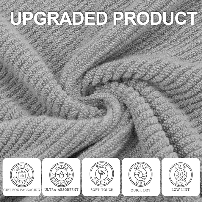 VOOVA & MOVAS Grey Washcloths 6PC (13"x13") - 100% Cotton | Lightweight | Thick | Quick Dry | Soft | Absorbent, Small Hand Towels for Face, Wash Cloths for Bathroom & Showering, Towel Gift Set, Gray