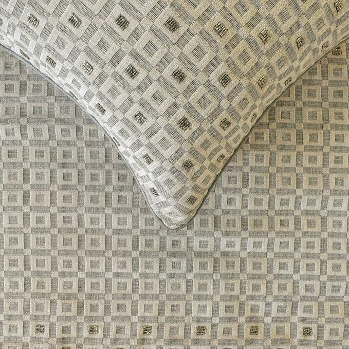The HomeCentric King/Queen/Twin Grey Designer King 90"x18" Bed Runner Without Pillow Cover, Checkered, Beaded, Hand Embroidery Bed Scarf on Velvet Fabric - The Brick Effect