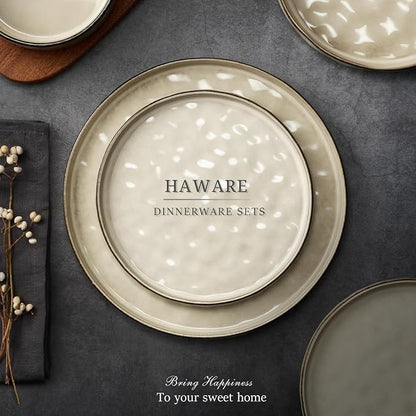 HaWare Dinnerware Sets, 16-Piece Plates and Bowls Set, Stoneware Dish Set