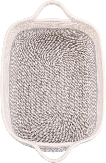 Medium and Large Woven Basket//With Handle, Used for Toys and Fabric Storage Basket used for Storing xl Storage Box, Decorative Storage Box Room 2pack (14L*10W*8.6H White/Gray, 14Lx10Wx8.6H)