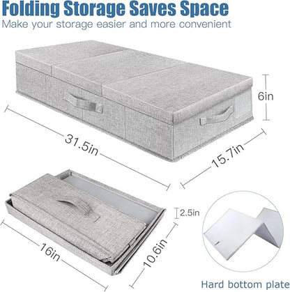 Underbed Storage Containers Bin with Lids, Large Under Bed Storage Organizer Box with Handle, Foldable Under the Storage Bags for Organizing Clothes, Shoes, Blankets, Pillows