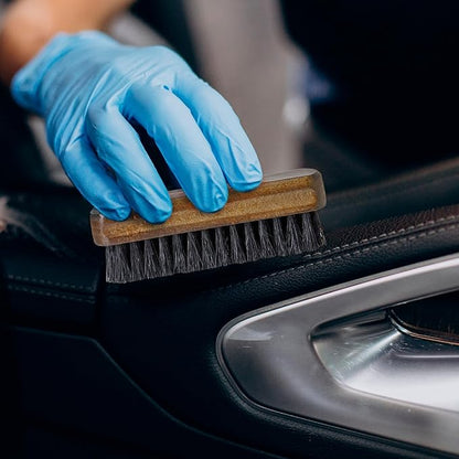 TAKAVU Leather & Upholstery Cleaning Brush Set, 100% Black Boar Bristle, to Clean Car Seats & Leather Sofas, for Alcantara, Interiors, Furniture, Boots, Shoes, Bags and More