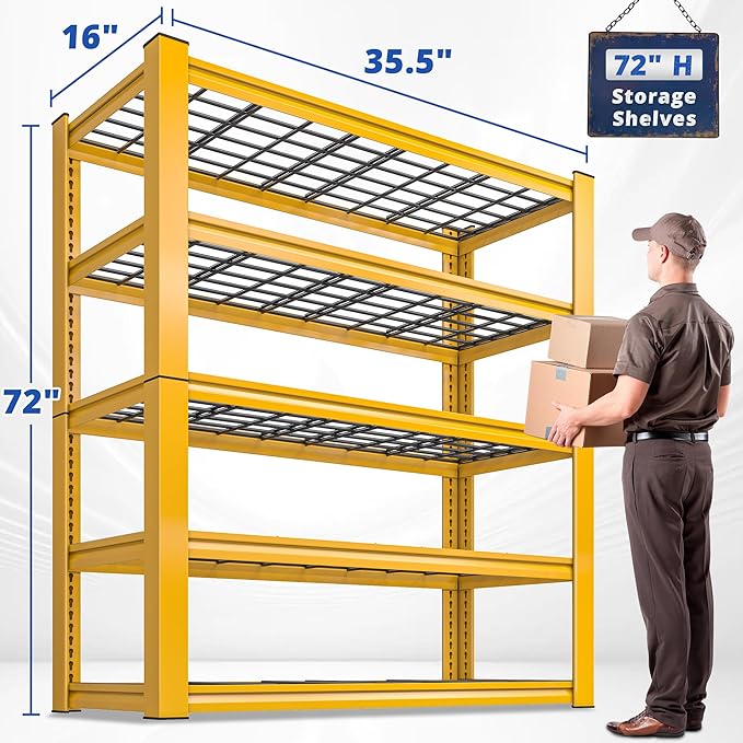 REIBII 72''H Garage Shelving 3010 LBS Storage Shelves Adjustable Metal Shelving 5 Tier Metal Shelves for Storage Industrial Shelf for Kitchen Pantry Warehouse Basement 72" HX35.5 WX16 D
