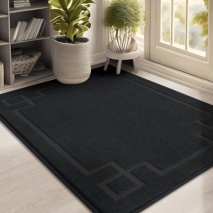 BEQHAUSE Door Mat 32" x 48", Non-Slip Door Mats Indoor Entryway Rugs Washable Low-Profile Absorbent and Stain Resist Floor Mats, Dog Door Mat for Front Back Door, Muddy Wet Shoes & Paws, Black