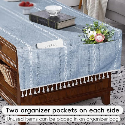 Coffee Table Cloth, Coffee Table Cover with Pockets and Tassel, Grey Jacquard for Living Room Small Rectangle Tablecloths Washer Dryer Fridge Top Dust Cover,Easy Care Machine Washable