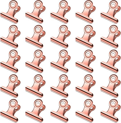 30 Pack Small Bull Clips 0.87 Inch Mini Metal Hinge Clips Binder Paper Hinge Clip for Office, Home, School, Shops, Rose Gold, 22mm