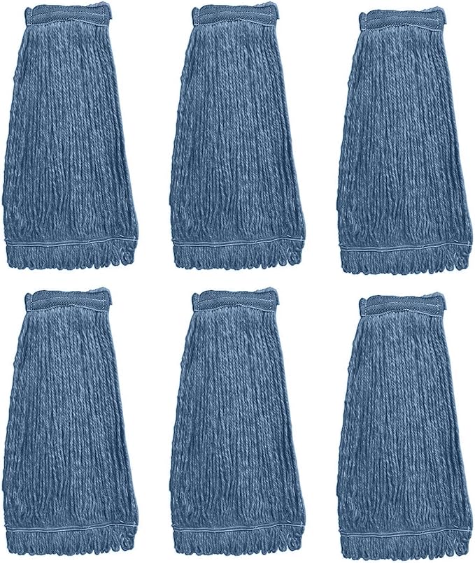 KLEEN HANDLER HEAVY DUTY Commercial Mop Head Replacement, Wet Industrial Blue Cotton Looped End String Cleaning Mop Head Refill (Pack of 6)