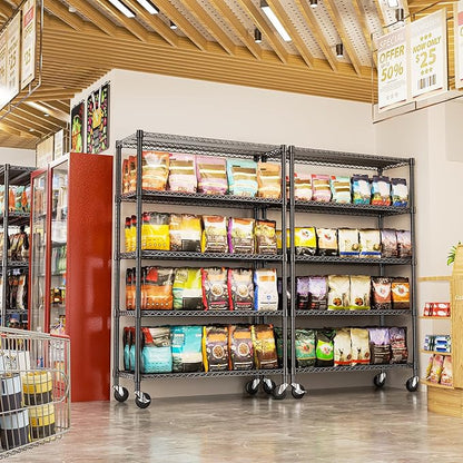 IZEUK Heavy Duty Garage Shelving, 5 Tier Wide Metal Storage Shelf Rack, Adjustable Utility Organizer for Basement, Warehouse, Garage, Black, 23.6" D x 53.1" W x 73.6" H
