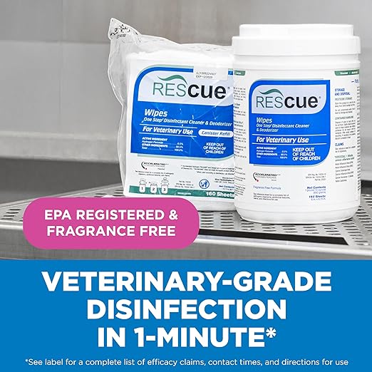 REScue One-Step Disinfectant Cleaner & Deodorizer Wipes for Vet Use – Cleaner for Kennels, Litter Boxes, Vet Offices, Pet Grooming Surfaces, Pet Boarding – Wipes Canister Refill, 160 Count (6 Pack)