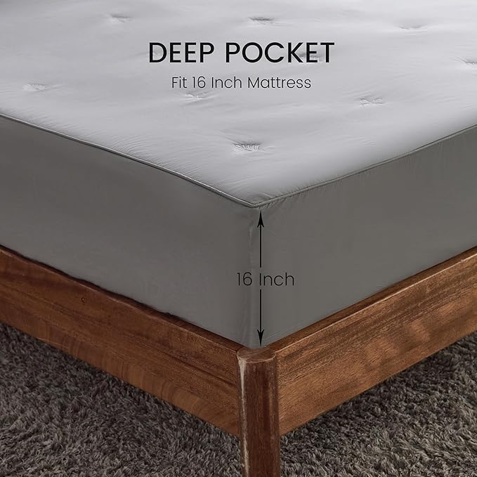 Simple&Opulence Cooling Quilted Mattress Pad – Fitted Sheet Mattress Protector Cover with Elastic Corners, Soft & Breathable, 16 Inch Deep Pocket (Dark Grey,King)