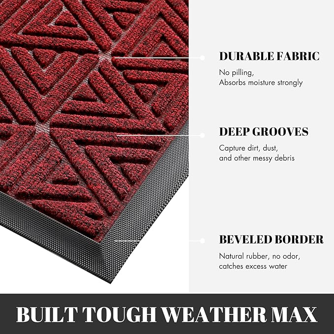 Yimobra Outdoor Mats for Front Door 29.5x17, All-Weather Waterproof Non-Slip Outdoor Door Mat Outside Eentrance, Garage/Patio Entryway Indoor Doormat, Easy Clean, Black Red