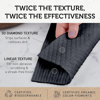 Nordhus Design Swedish Dishcloths, Black Charcoal/Dark Grey, 10-Pack, Reusable, Washable Cellulose Cotton Kitchen Cloths - Replace Paper Towels, Wipes, Sponges, Dish Rags