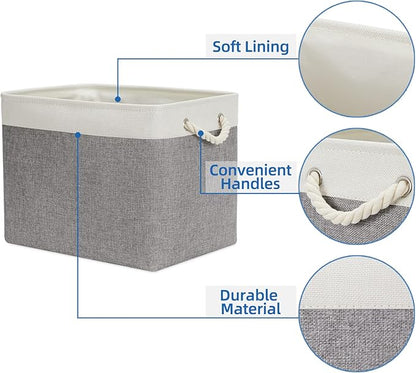 Temary Baskets for Organizing, 2 Pack Storage Baskets Large Fabric Baskets with Handles, Decorative Basket for Gifts Empty for Home (White&Grey,16Lx12Wx12H Inches)